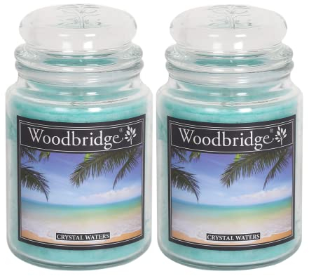 Woodbridge Große Duftkerze im Glas mit Deckel | 2er Duftkerzen Set Crystal Waters | Duftkerze Frisch | Kerzen lange Brenndauer | Raumduft für Zuhause | Kerze 2 Docht