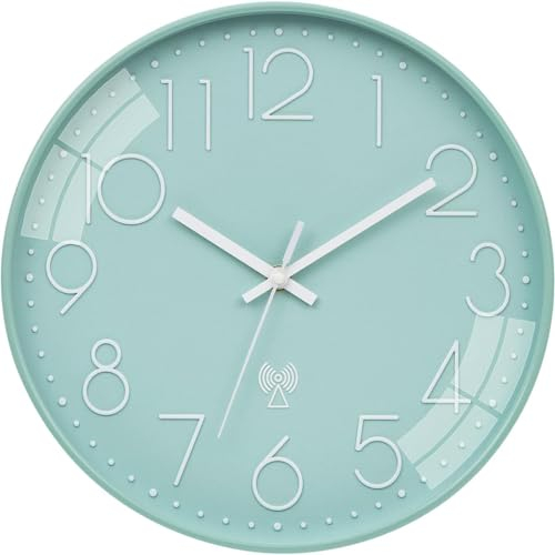 VIVILINEN Funkuhr geräuschlos Wanduhr Ohne Tickgeräusche Modern Funkwanduhr Lautlos Wanduhr Nicht Tickend Hängeuhr für Wohnzimmer Schlafzimmer Büro Küche 30x30cm/12 Zoll (Hellblau)