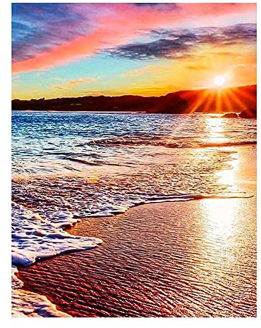 DCIDBEI Diamond Painting Strand Meer Bunt 40x50cm Diamant Painting Bilder Strand und Meer Diamond Painting Strand Wasser Meer Sand Sonnenuntergang Diamond Painting Sonnenuntergang am Meer Stickbilder