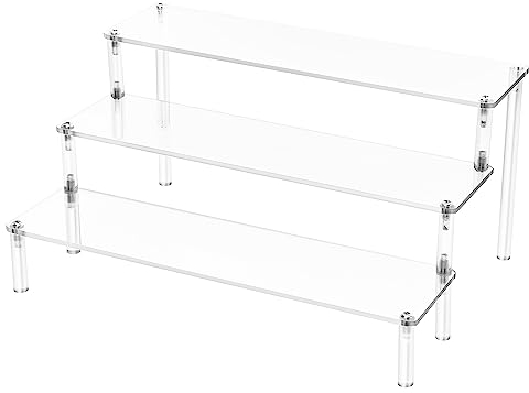 Présentoir Acrylique à 3 Niveaux, Présentoir en Acrylique Transparent, Transparent Présentoir Marches, Multi-Usage, pour Figurines, Bijoux, Cupcake, Rouge à Lèvres, Épices, Desserts (30x21x15cm) (B)