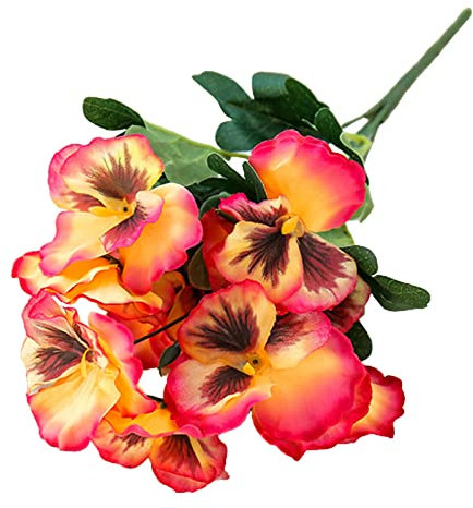 DAZZLEEX Bouquet de 10 têtes de pensées artificielles de 26 cm pour fête de mariage, maison, bouquet de plantes, orange