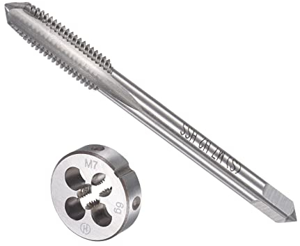 QUARKZMAN M7 x 1mm Métrique Machine Filetage Taraud et Filière Ronde Ensemble x 1 Ensemble 3 Cannelures Haute Vitesse Acier pour traiter Matériel Outil