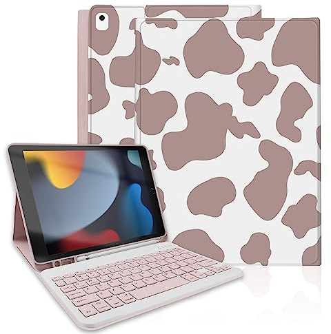 TopPerfekt for iPad 9th Generation Keyboard Case 10.2 2021, Magnetically Absorbent, Auto Sleep/Wake, Pencil Holder for iPad 8th Gen 2020, 7th Gen 2019, Air 3rd, pro 10.5 - Brown Cow