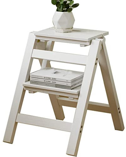 Sgabello pieghevole in legno scaletta da cucina – scala a due gradini e rack portaoggetti per la casa – soluzione perfetta per panca in legno