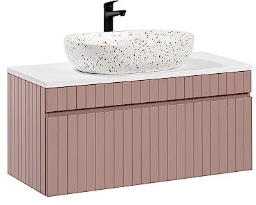 Mueble de Lavabo 100 cm Iconic Rose, Mueble de Lavabo Colgante, encimera o Lavabo Incluido, Color Rosa Mate (con encimera)
