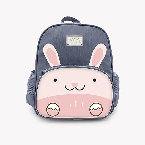 Nuvita 8741 | Kinderrucksack | Aufbewahrungstasche | Tasche mit Fächern | Ergonomischer Kinder-Rucksack | Rucksack mit verstellbaren Gurten für Vorschulkinder | (3-6 Jahre) | Anthrazit/Kaninchen