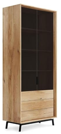 Katmandu Modern Loft Vitrine Massivholz Wildeiche geölt/Glas Grafit Matt