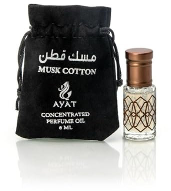 AYAT PERFUMES Duftöl Moschus Baumwolle, 6 ml, arabischer Duft, hergestellt in Dubai, Parfüm-Extrakt/Attar für einen langanhaltenden Geruch, Moschus-Halal, für Damen und Herren, ohne Alkohol,