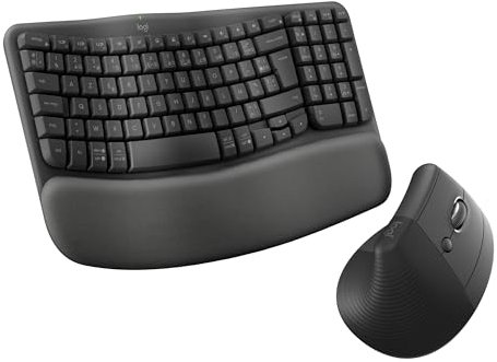 Logitech Wave Keys et Lift - Kit Ergonomique - Clavier sans Fil avec Repose-Poignets et Souris sans Fil Verticale, Easy-Switch, Bluetooth, Multi-systèmes d'exploitation, Windows/Mac - Graphite