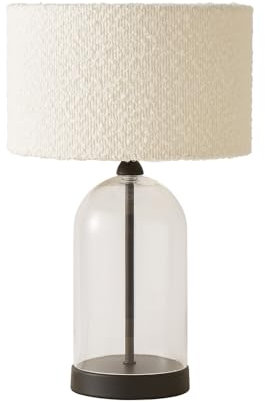 ValueLights | Glass and Black Metal Bedside Table Lamp with a Cream Boucle Lampshade + LED Bulb | Home Décor, Bedside & Desk Lamp | Includes Bulb