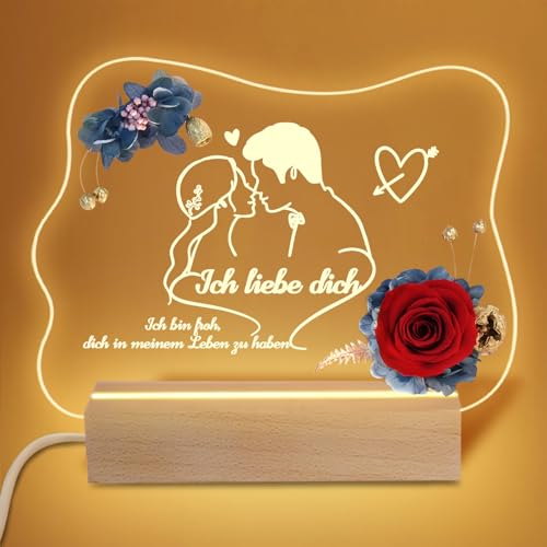 Yamonic Ewige Rose Geschenk für Frauen,Personalisierte Nachtlampe Geburtstagsgeschenk für Frauen,Ewige Blume Geschenk zum Valentinstag,LED Nachtlicht Frauen Geschenk,Valentinstagsgeschenk