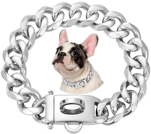 19mm Breite Rostfreier Stahl Hundehalsband Metall Hundehalsband Hundekette Halsbänder Pet Training Walking Halsband (Silbrig,70cm)