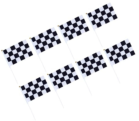 24 Stück Schwarz Weiße Rennflaggen für Party und Events, Tragbar | Polyester und Kunststoff, Leichtes für Autorennen, Handwinken, Dekoration und Festivals