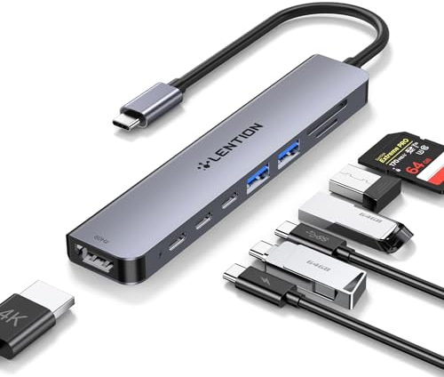 LENTION USB C Hub with 4K@60Hz HDMI Adapter, 5Gbps Data Transfer with 2 USB C and 2 USB 3.0, PD 100W, Dual Card Reader for Windows PC, Mac, iPhone 15/16, More, Stable Driver Adapter (CE19, Space Gray)