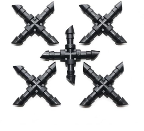 50PCS Irrigation Cross Connectors For 4/7mm Hose,1/4-Inch Drip Irrigation Fittings 4-Way Coupling For Drip Sprinkler Garden Lawn Systems (BLACK)