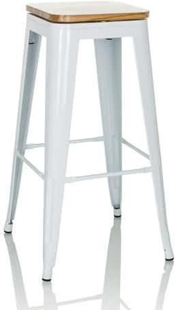 hjh OFFICE Barhocker drehbar VANTAGGIO HIGH WS Hocker im Industry-Design stapelbar, Holz-Sitzfläche 360° drehbar, Weiß