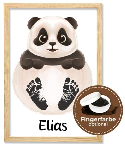Baby Fussabdruck Set Bild mit Panda Motiv – Süßes Baby Geschenk & Kinderzimmer Deko – Personalisiertes Abdruckset ist perfekt als Personalisierte Geschenke – Rahmen & Farbe Optional — Ideales Andenken