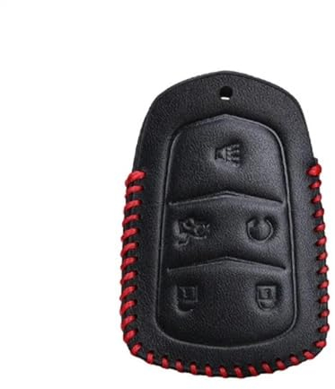 Schlüsselhülle AST-L CTS Autoschlüsselabdeckung Shell Schlüsselanhänger Für Cadillac Für Escalade 2015 2016 2017 2018 STS SRX ESV CT6 XLS Leder Autozubehör Auto Schlüsselgehäuse(Color:Redline 5 button