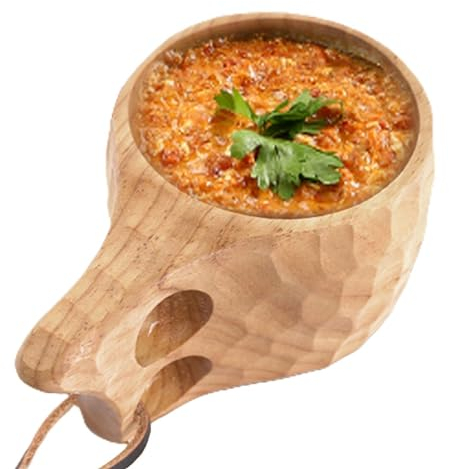 Taza de madera Kuksa de 1/2 piezas - Taza de madera de supervivencia de 200 ml, tradicional nórdica de madera | Taza Kuksa de madera con asa, taza de campamento de madera hecha a mano, cordón de cuero