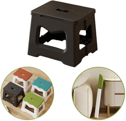 Ollimy Sgabello Pieghevole Per Bambini,Antiscivolo Scala Pieghevole In Plastica, Sgabello Campeggio, Scalino Pieghevole Multiuso Per Bagno, Cucina E Soggiorno (Nero -19 cm di altezza)