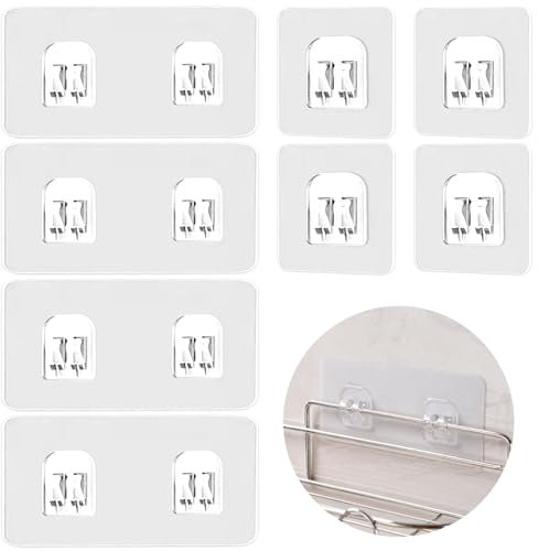 Anwangda 8Pcs Shower Caddy Adhesive Hooks Replacement, Nail Free Waterproof Strong Shower Shelf Hooks, Double Claw Wall Hooks, Heavy Duty Shower Hooks Corner for Bathroom Kitchen
