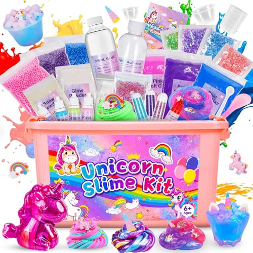 iKidiki Unicorn Slime Kit, Slime Making Kit Toys for Kids Age 6+, Craft Kits for Girls Easter Gifts for Kids Make Your Own Ice Cream Slime Set