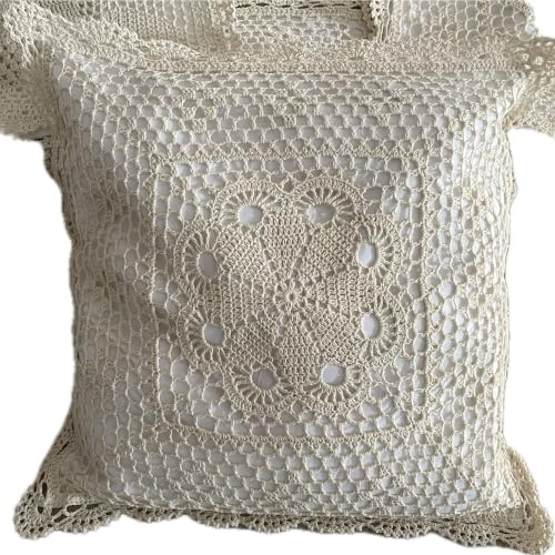 MINDPLUS Federa per cuscino in cotone lavorato a mano all'uncinetto, decorativa, realizzata a mano, 40 x 40 cm, motivo floreale, stile vintage rurale (beige B)