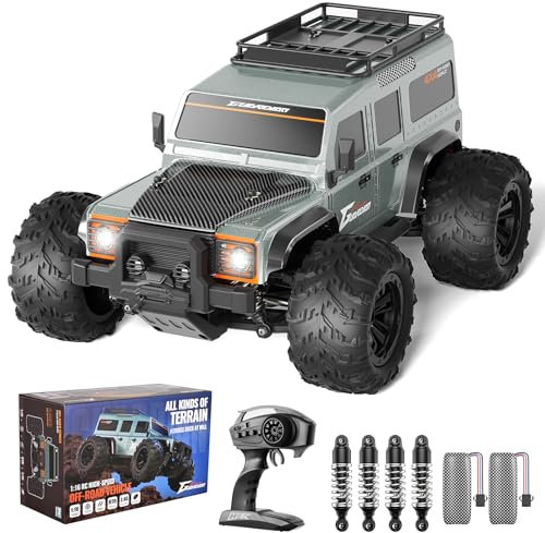 CUPCHID Ferngesteuertes Auto, Maßstab 1:16, 4WD RC-Auto mit LED-Beleuchtung, 2,4 GHz, 45 km/h, Hochgeschwindigkeits-Rennsport-Spielzeugauto, 2-teiliger wiederaufladbarer Akku