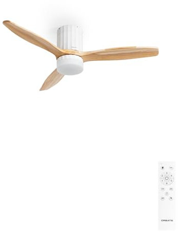 CREATE / WINDCALM LINE/Ventilateur de plafond blanc avec lumière avec télécommande, pales bois naturel lignes verticales / 40W, Ø132 cm, 3 températures de lumière, minuterie, fonction été-hiver