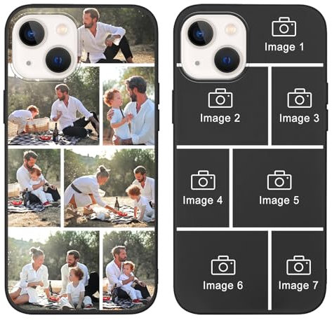 Yoedge Personalised Phone Case for iPhone 14/iPhone 13 6.1 inch, Custom Photo Design Flexible Soft Silicone Customized Rubber Shockproof Cover, Personalize with 7 Image Collage for Girls Women, Black