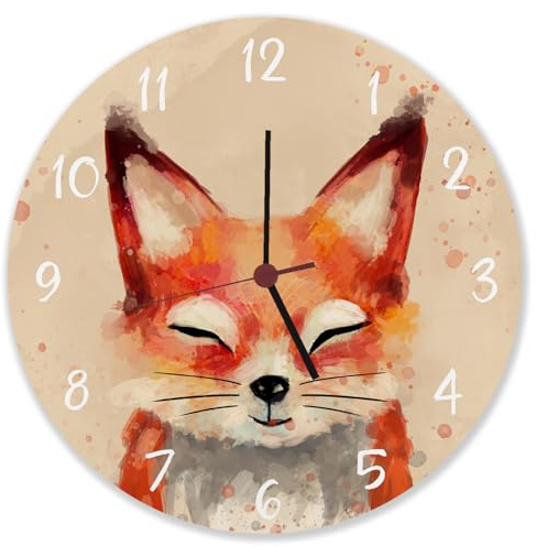 speecheese Fuchs in Wasserfarbenoptik Wanduhr aus Alu schöne Uhr für das Kinderzimmer mit niedlichem Fuchs als Deko für das Kinderzimmer von Kleinkindern