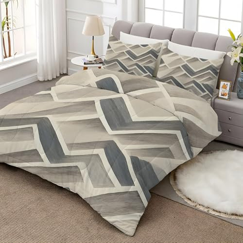 Bettdecke 135x200 Zickzack Ganzjahresdecke - Geometrie Bettdecke Ohne Bezug Waschbar - 4 Jahreszeiten Bettdecken 135 x 200 mit Retro Muster - Wende-Design Steppdecke Schlafdecke AE-955