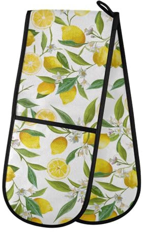 Doppelte Ofenhandschuhe, hitzebeständig, Zitronenblüte, Doppel-Ofenhandschuhe, Topflappen, Hitzeschutz, Ofenhandschuhe für Zuhause, Küche, Backen, Kochen, Grillen, Mikrowelle