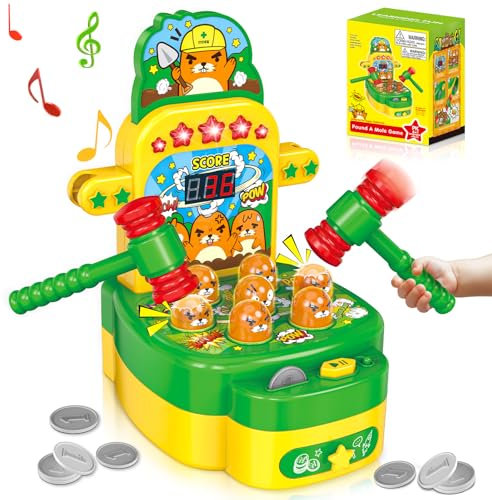 KOJAYHOL Whack A Mole Game with 2 Hammers Toy for Age 3+, Interactive Educational Toys with Sound and Light