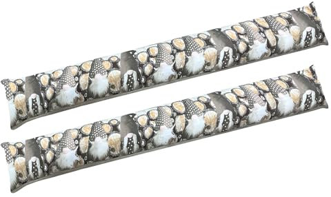 2x Paraspifferi Imbottiti Isolante Per Porte E Finestre Lavabili Sfoderabili In Cotone Risparmio Energetico Fermaporta Paravento 110Cm Sottoporta Salsicciotto Isolamento Termico - Gnomi Beige
