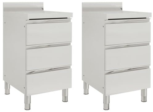 Cozynest Küchenschrank mit AufkantungCozynest Edelstahlschrank Arbeitsschrank Arbeitstisch Schrank Gastronomie Lagerschrank Edelstahl Gastro-Küchenschränke mit 3 Schubladen 2 STK. Edelstahl