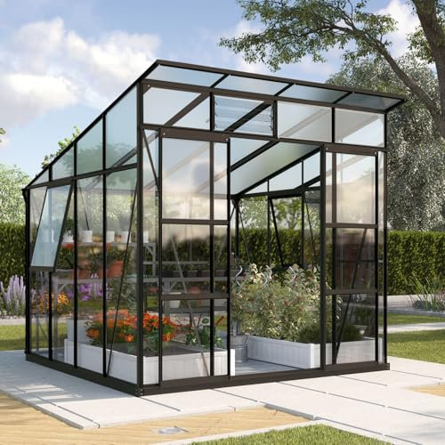 Vitavia Gewächshaus Freya 7600, schwarz, 7,6 m², 3 mm ESG, 6 mm HKP | Wetterfestes & stabiles Treibhaus | Perfekt für Gemüse & Pflanzen | Robust & langlebig