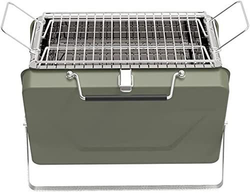 MYXJX BBQ Grill, Holzkohle BBQ Grill Tragbare Hause Koffer BBQ Herd Klapp Grill Grills Outdoor Camping Picknick Küche Grill Kochen Werkzeug(Green)