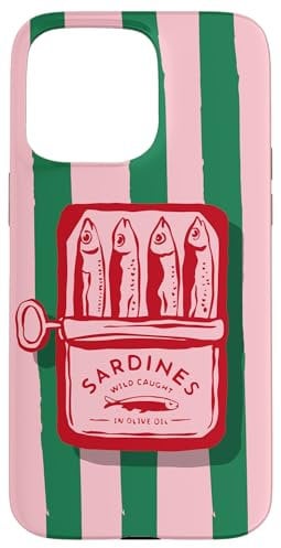 Pink Sardine Maximalist Vintage Food Stripes Aesthetic Cute Case for iPhone 15 Pro Max