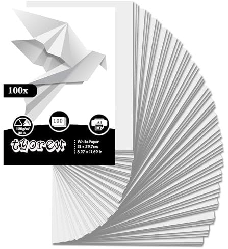 100 Blatt Tonpapier Weiß A4, 120g/m², Bastelpapier Origami Papier Tonkarton für Diy Origami und Bastelprojekte