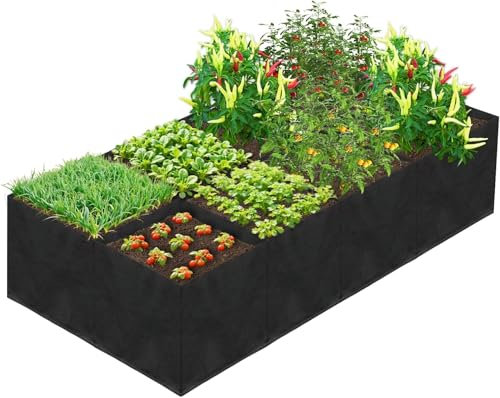 LATERN 128 Galones 8 Rejillas Bolsas de Cultivo para Plantas, 180CM x 90CM x 30CM Cama Elevada Transpirables de Tela No Tejida Engrosadas Macetas con Asa para Jardín Flores Verduras Frutas