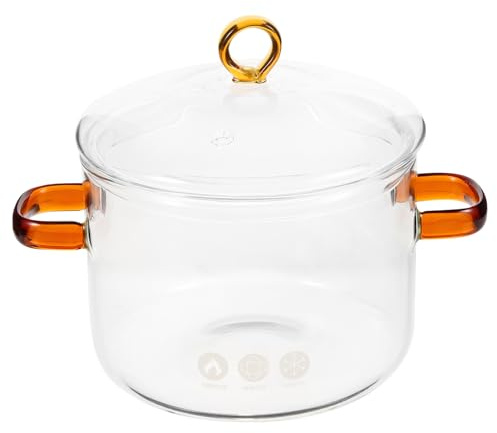 HIAKDOFT Marmite En Verre Transparent 1,9l Avec Couvercle En Verre Borosilicate, Compatible Plaques De Cuisson Électriques, Pour Mijoter Soupes Et Nouilles, Usage Domestique