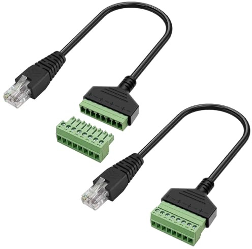 Hoembpn 2Pcs RJ45 Male to 8 Pins Screw Terminal Block Adapter Cable for Cat5 Cat6 Cat7 Ethernet Extender Network RJ45 8P8C to 8pins Terminal Connector Breakout Board for CCTV Digital Internet DVR Came