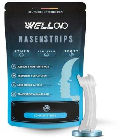 Wellovo Nasenpflaster mit E-Book - transparent & hautfreundlich - Premium Nasenstrips gegen Schnarchen, verstopfte Nase & Allergie - Extra Halt für Sport & Schlaf - freie Atmung