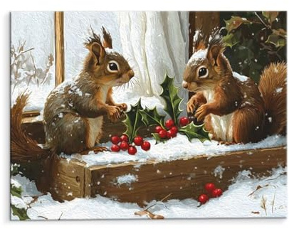 Malen Nach Zahlen Erwachsene Paint by Numbers Adults DIY Ölgemälde Leinwand Set mit 3 Pinsel und Acrylfarben für Home Weihnachten Deko Geschenk - 40 x 50 cm Ohne Rahmen (Winter Eichhörnchen) t-149