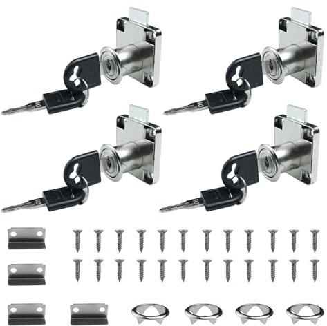 BMZXCH 4 Sets 22mm Möbelschloss Sicherheits Schrankschloss Nachrüsten Nockenschloss mit Schlüssel Gleich, Aufschraubschloss Möbel, Schrank Schubladenschloss, Rostfreier Stahl Spindschloss für Schränke