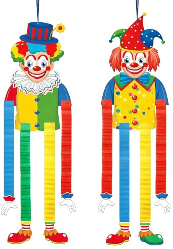 2 Stück Clown Deko Karneval, Clown Luftschlangen Karneval Girlande, Clow-n Deko Hängend für Wande Fenster Türbehänge, clown Banner karneval für Fasching Zirkus Geburststagsparty