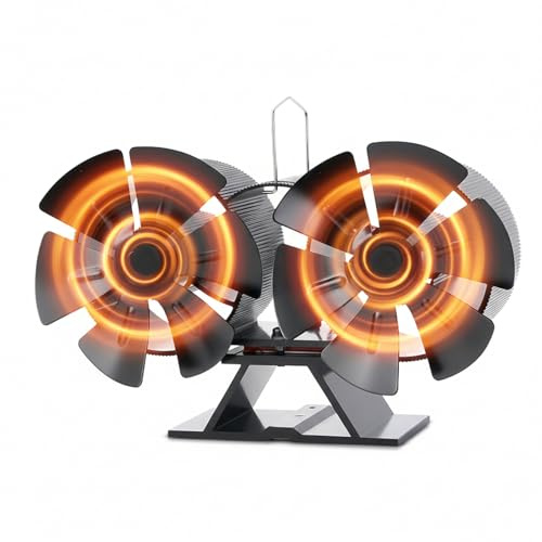 Ambesty Ventilatore per Stufa a Legna, Ventola da Caminod con 12 Pale, Alluminio Doppia Testa Ventilatore stufa Silenzioso, Alimentato Calore, Efficiente ventilatore per stufa per Camino/Pellet/Stufa-