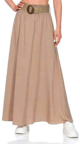 Hailys Damen Maxi Rock Langer Sommerrock Damenrock Viskose mit breitem Gürtel Si44na