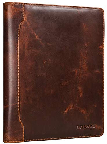 STILORD 'Arvid' Leder Konferenzmappe Vintage Dokumentenmappe A4 mit Ringmechanik 13,3 Zoll Schreibmappe Aktenmappe Ringbuch, Farbe:Kara - Cognac